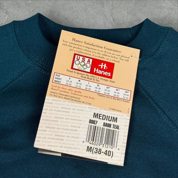 Vintage Hanes Dark Teal Crewneck Sweater Mens Deadstock HanesWear 1996 - Medium - Picture 4 of 7
